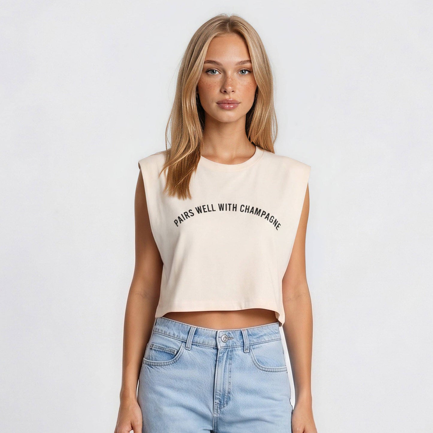 Pairs Well with Champagne® Garment Dyed Muscle Tee: Faded Cream / XL
