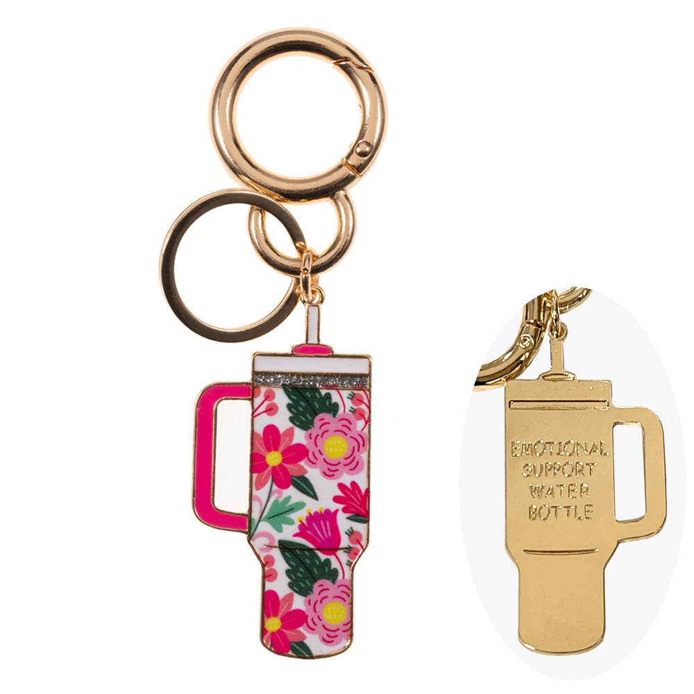 Enamel Floral Tumbler Back Engraved Keychain Bag Charm: Blue