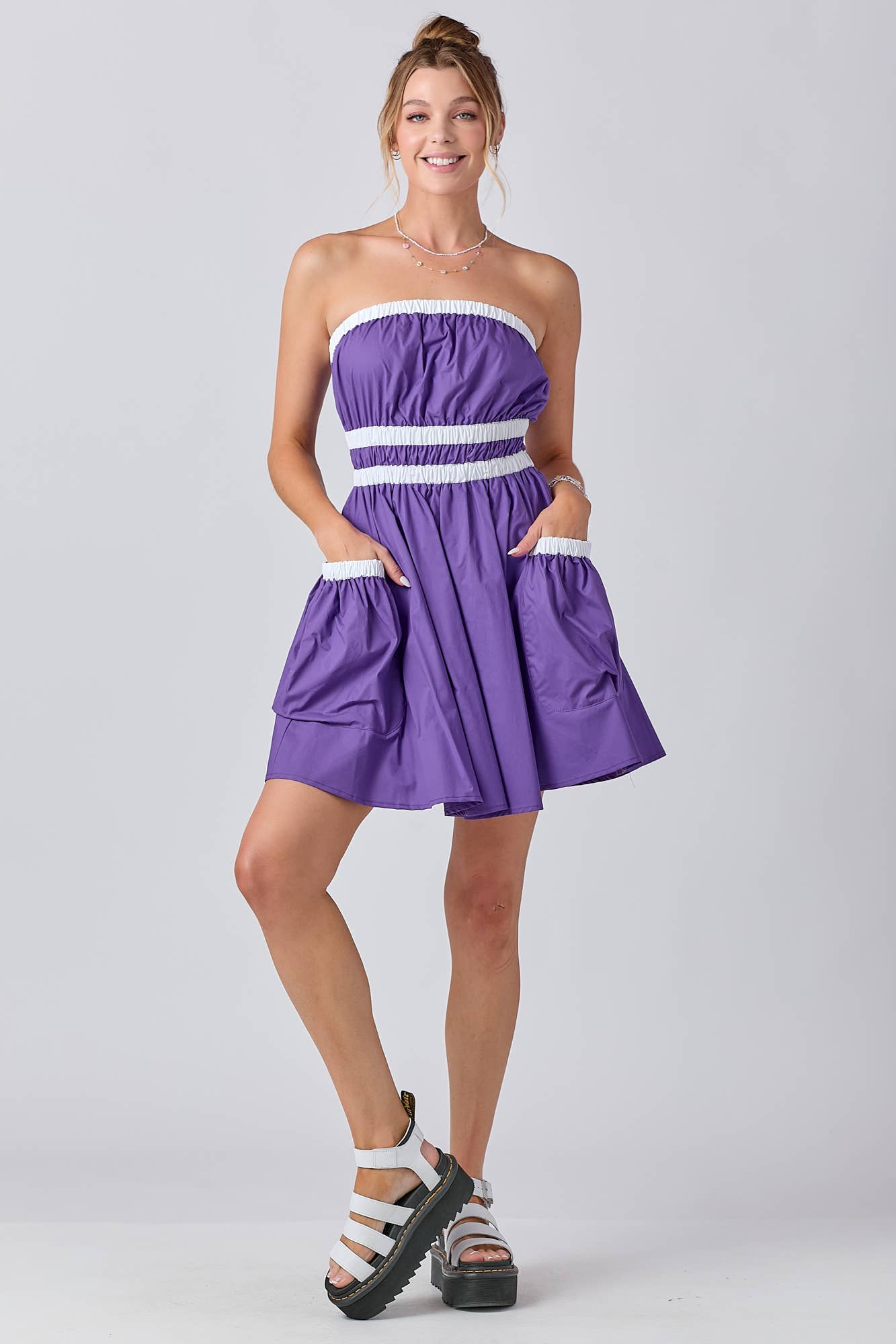 Gameday Contrast Gathered Over Sized Pocket Tube Dress : RED/BLK / L