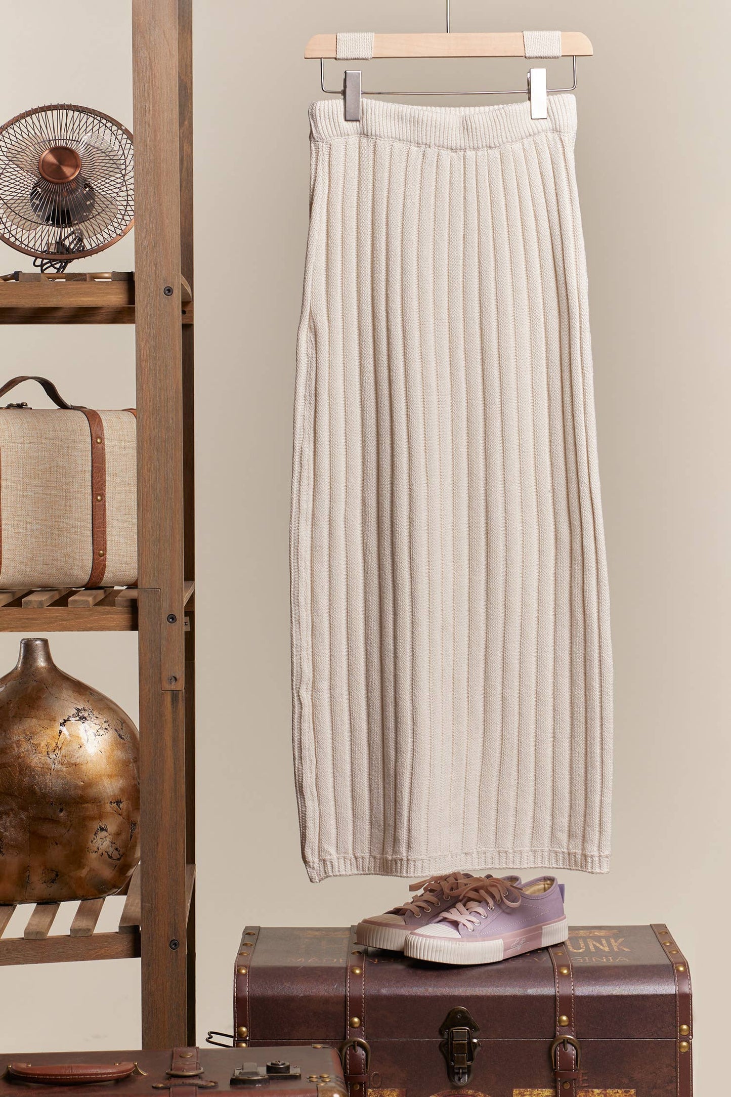 Solid Knit Maxi Skirt: Ivory / M