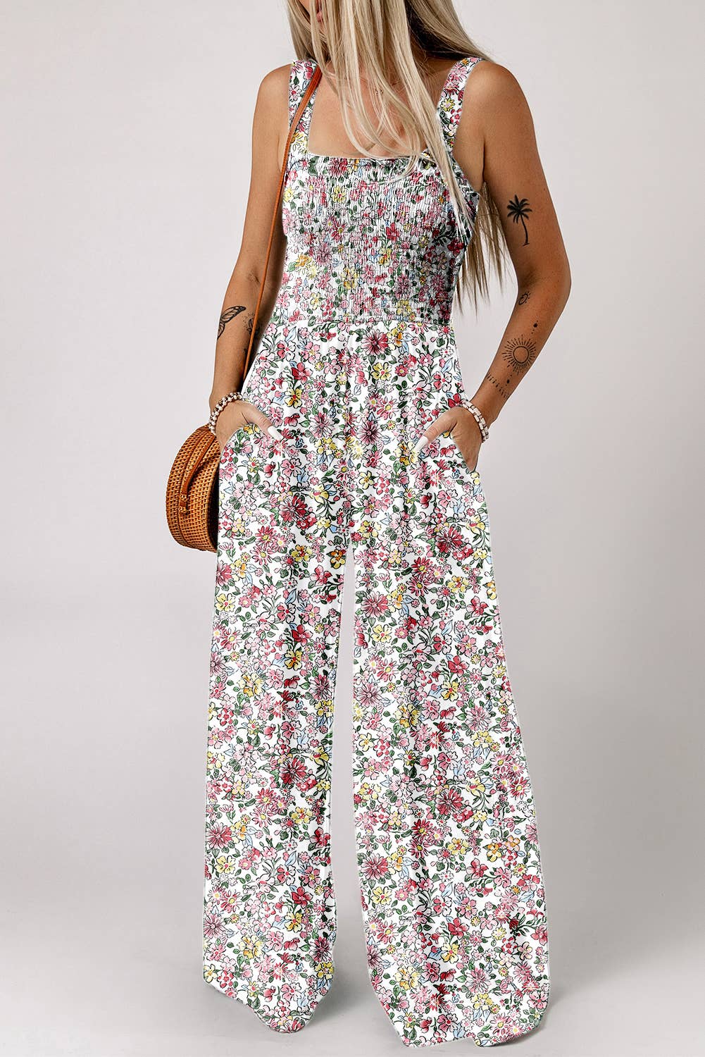 Floral Print Smocked High Waist Fashion Jumpsuit | S-XL: Green / Missy / XL