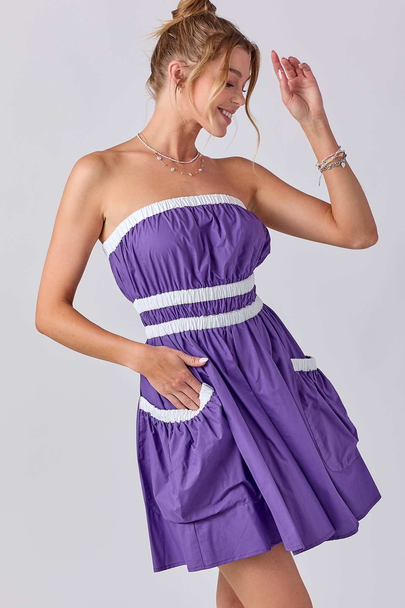 Gameday Contrast Gathered Over Sized Pocket Tube Dress : RED/BLK / M