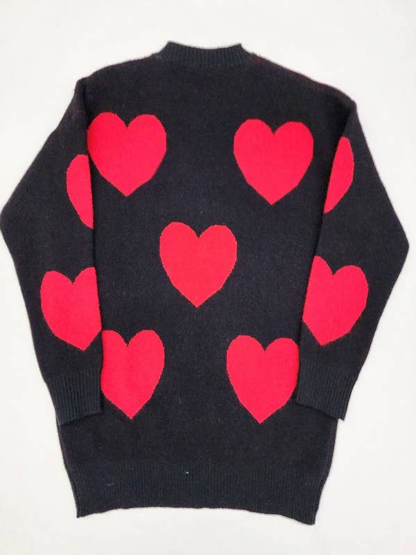 VALENTINE'S HEART PRINT OVERSIZED SWEATER: L/XL