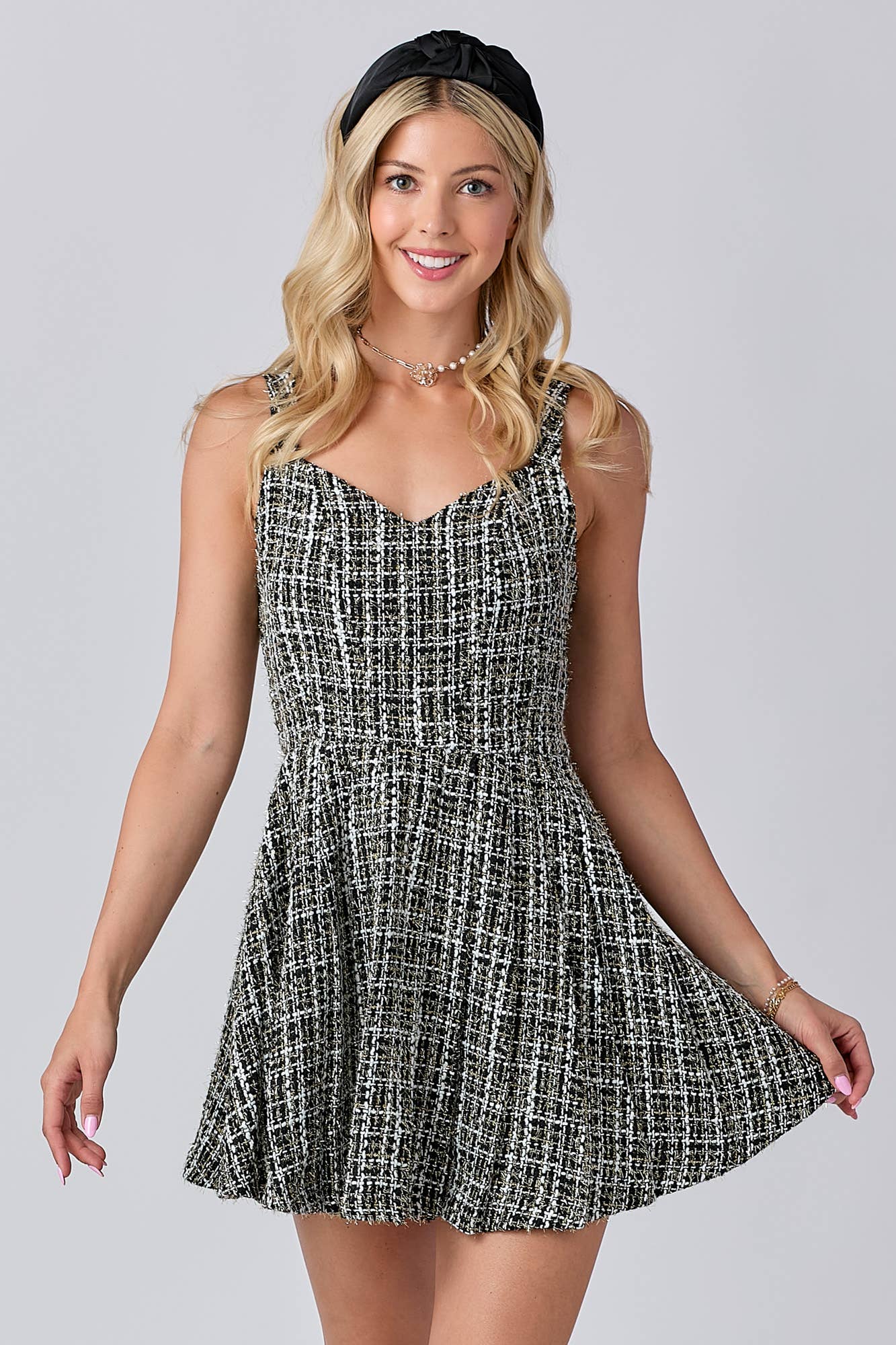 Tweed Fabric With Lurex Skort Style Romper: BLACK / S