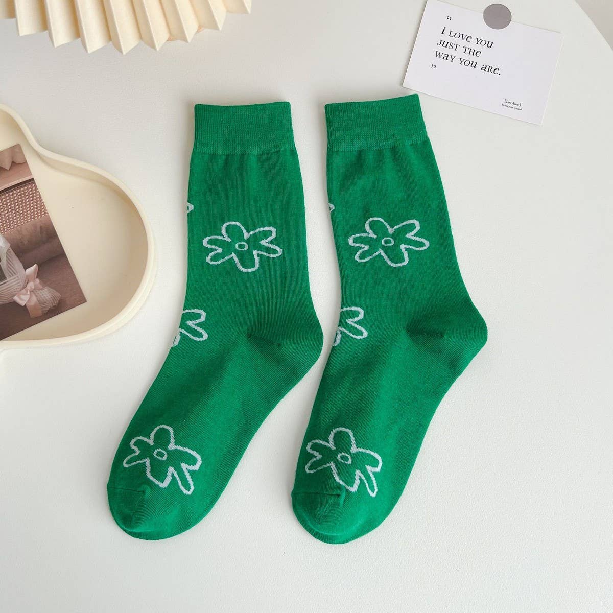 NEW COTTON ALL MATCH EMBROIDERED LOVE HEART SOCKS_CWMS1414: GREEN2 / OS