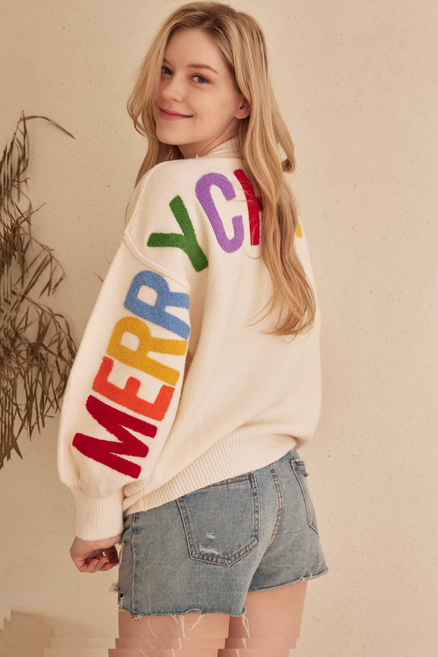 OVERSIZE Christmas Sweater with Lettering: Red / M