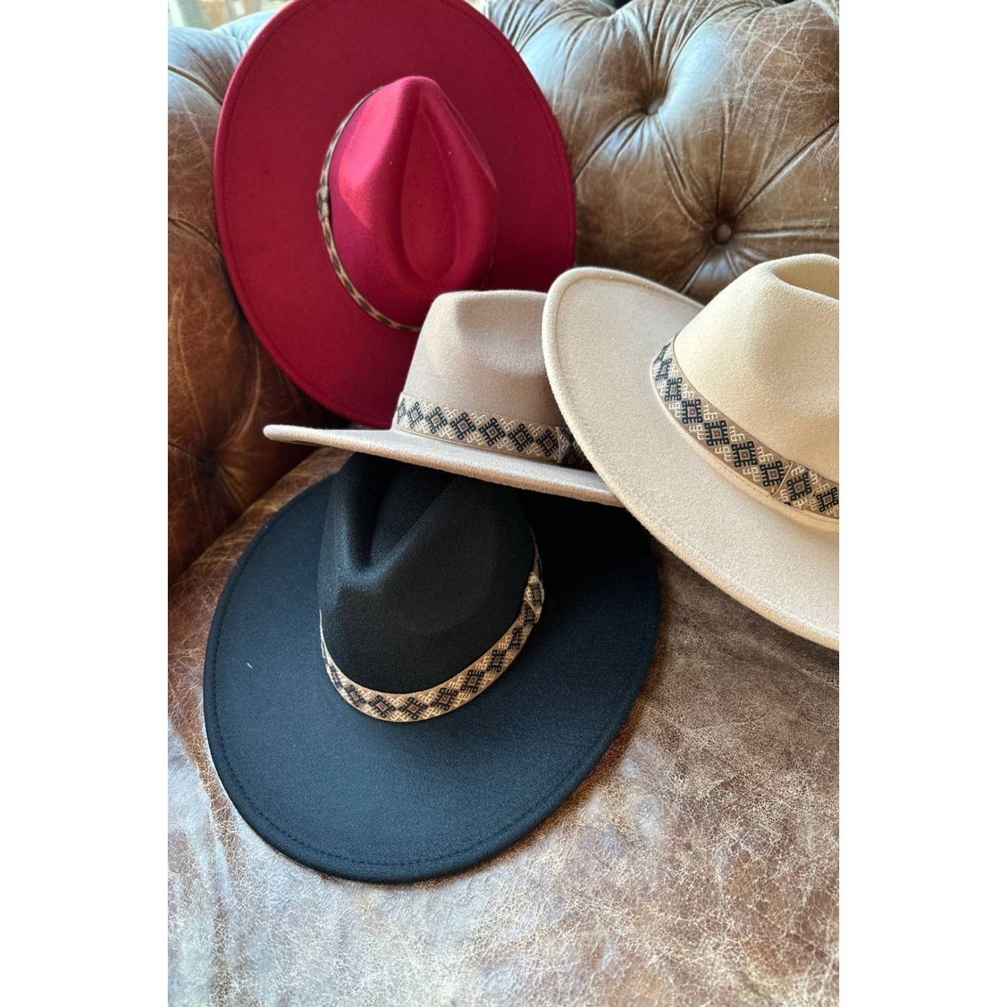 VEGAN FELT PANAMA HAT With JACQUARD TAPE: RUST / ONE SIZE