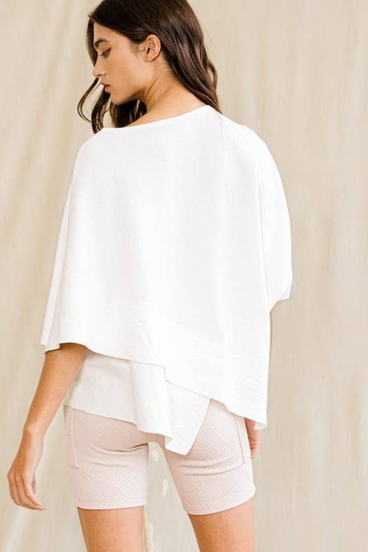 IT2115 Asymmetric & Crossover Hemline Poncho Top: Ivory / S-M-L (2-2-2)