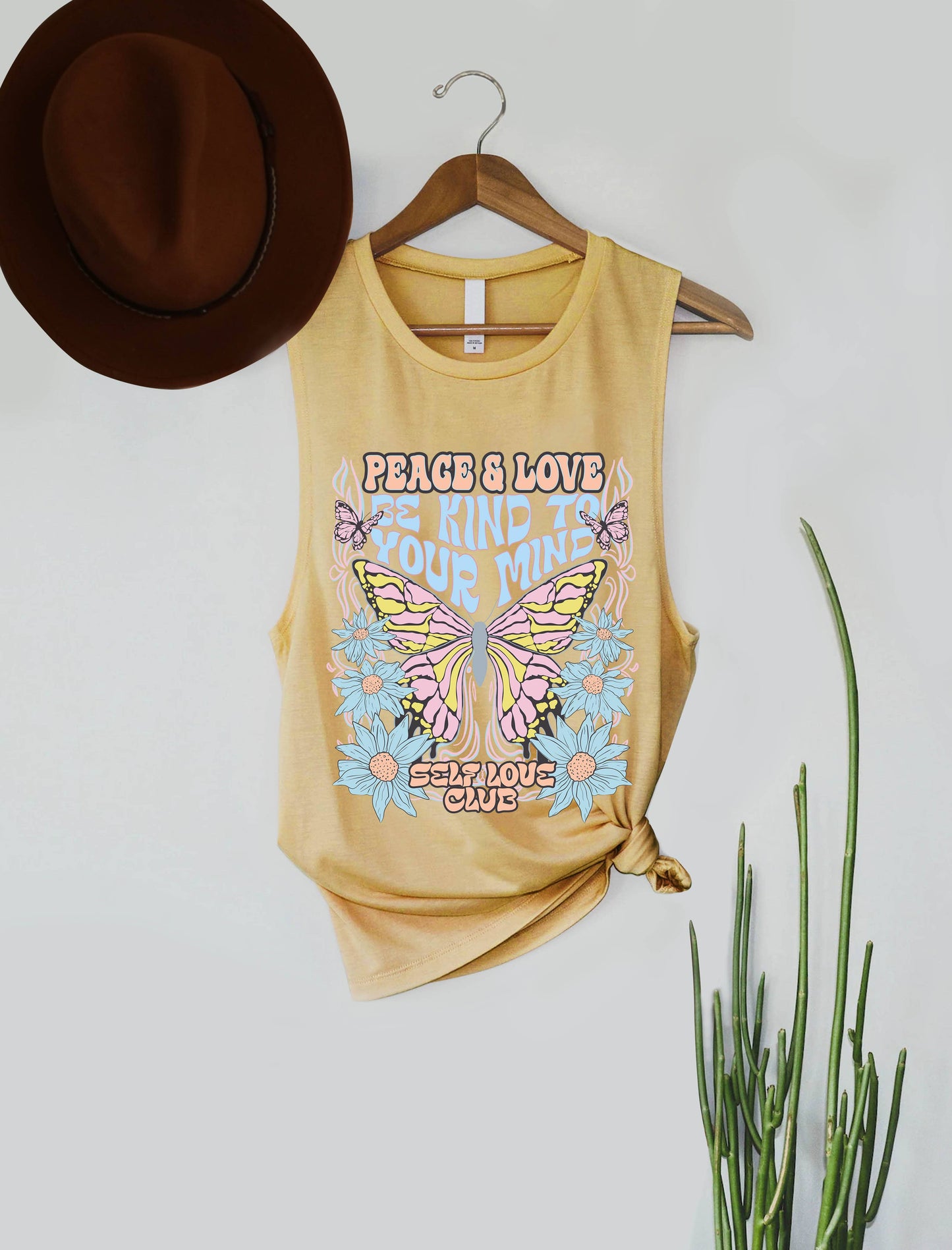 Peace & Love Butterflies Graphic Women's Jersey Tank Top: Black / M