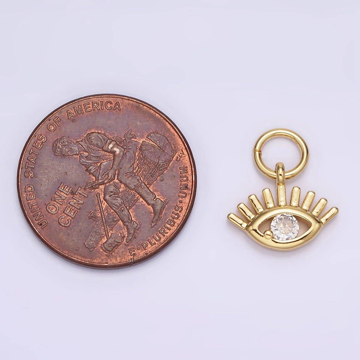 16K Gold Filled Mini 13mm Clear CZ Evil Eye Open Lash Add-On Charm | N975