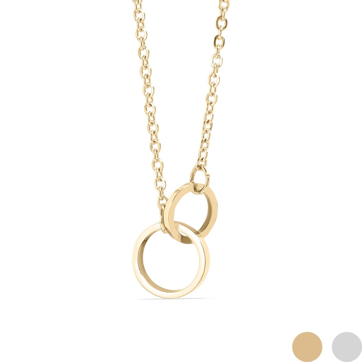 18K Gold PVD Stainless Steel Interlocked Rings Necklace: Stainless