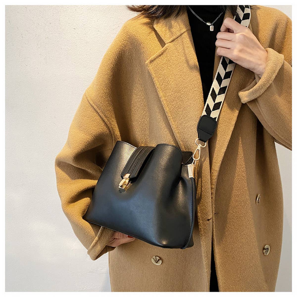 Women Retro Shoulder Bucket Bag_Cwab1552: BLACK / OS