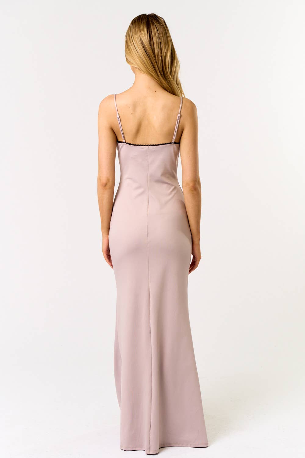 BD24818 LACE BOW DETAIL CAMI FLARED MAXI DRESS : DUSTY LAVENDER / S