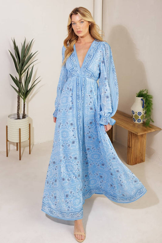 A printed woven maxi dress - ID21835 SKY BLUE: SKY BLUE / Contemporary / L