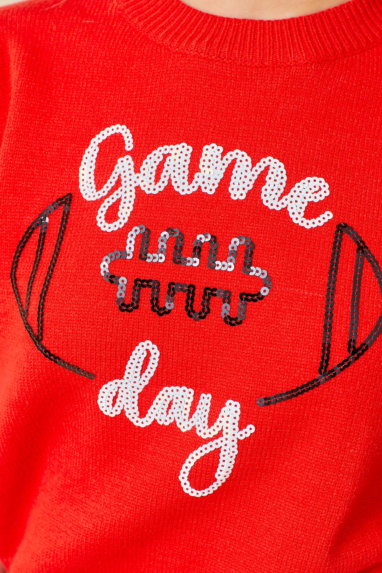Game Day Puff Sleeve Sweater Top: Red / S