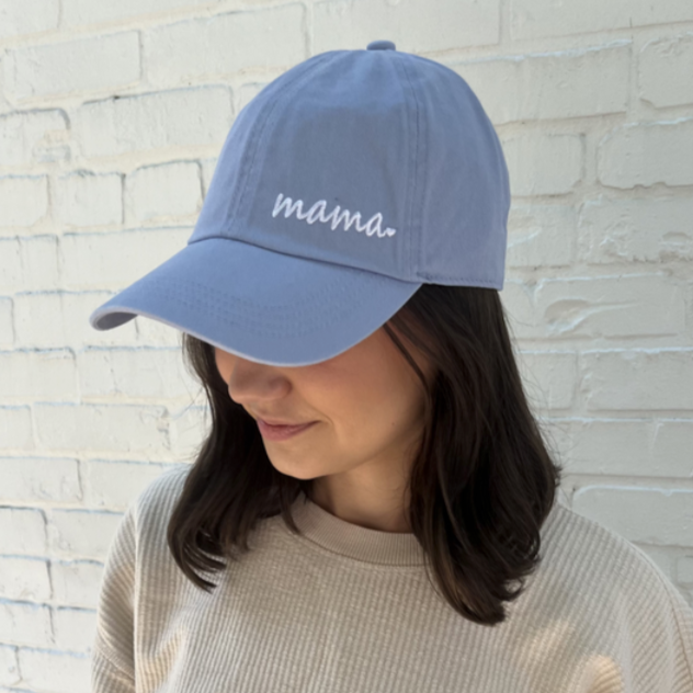 Mama Heart Hat: Light Blue