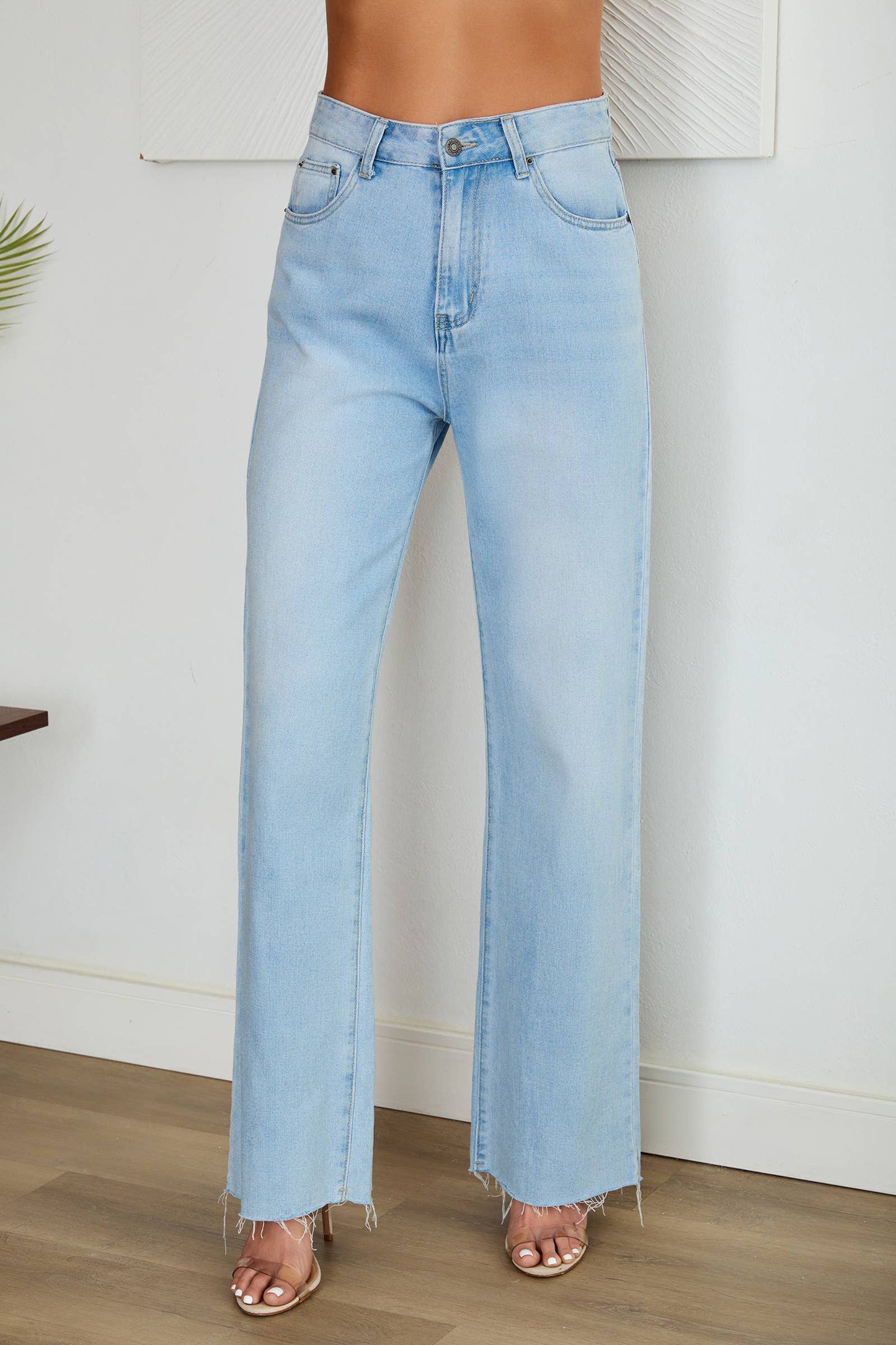 ROUGH EDGE CUT HIGH-WAIST WIDE DENIM PANT(F335-DENIM): S