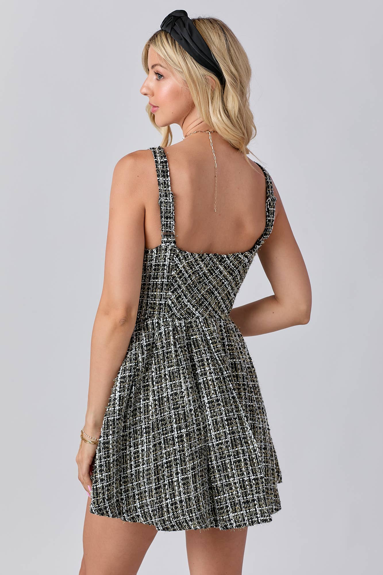 Tweed Fabric With Lurex Skort Style Romper: BLACK / M