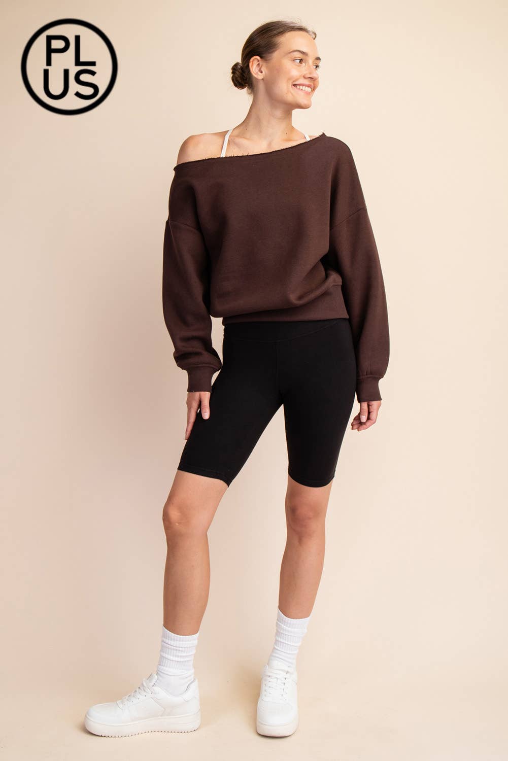 PLUS SIZE FRENCH TERRY FLEECE OFF SHOULDER SWEATSHIRT: Eucalyptus / 1X-2X-3X(3-2-1)