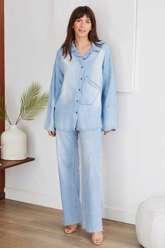 ROUGH EDGE CUT HIGH-WAIST WIDE DENIM PANT(F335-DENIM): L