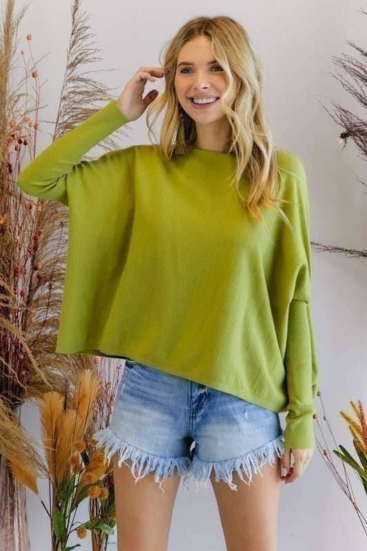 BOAT NECK TIGHT SLV BOX SWEATER TOP: PEAR / S