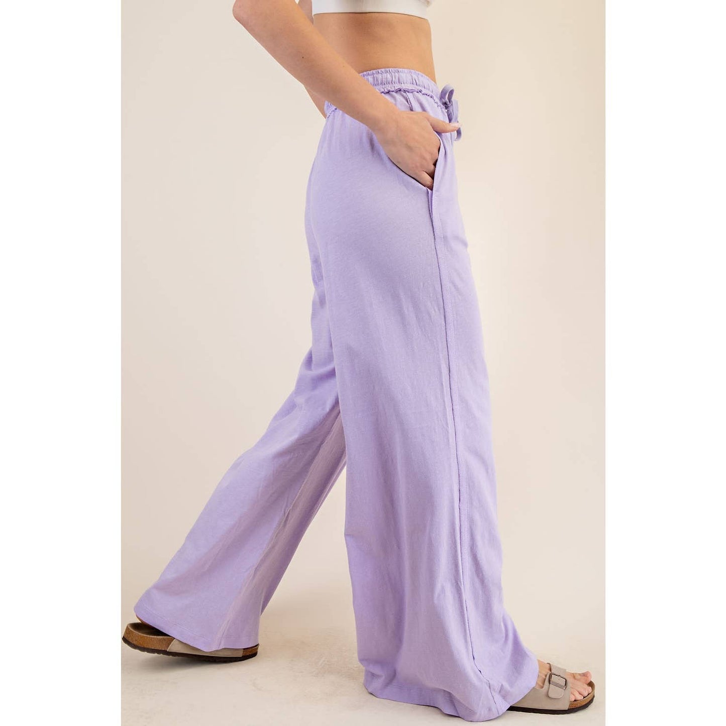 COTTON SLUB LOUNGING WIDE PANT: Espresso
