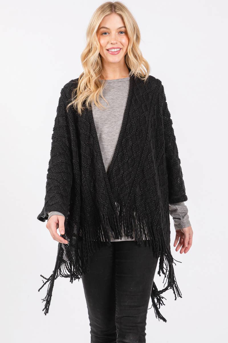 Diamond Pattern Tassel Ruana: BE