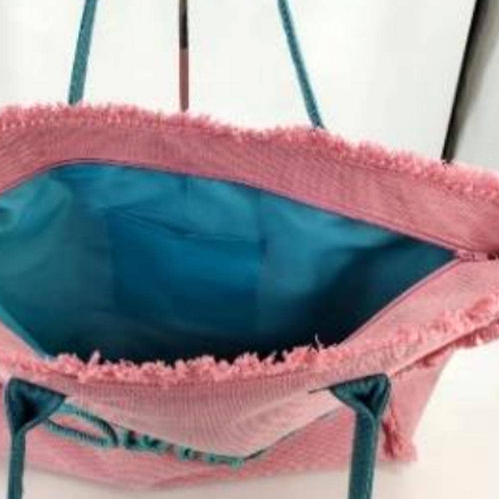 SUMMER Message Embroidered Fringe Canvas Tote Beach Bag: Blue