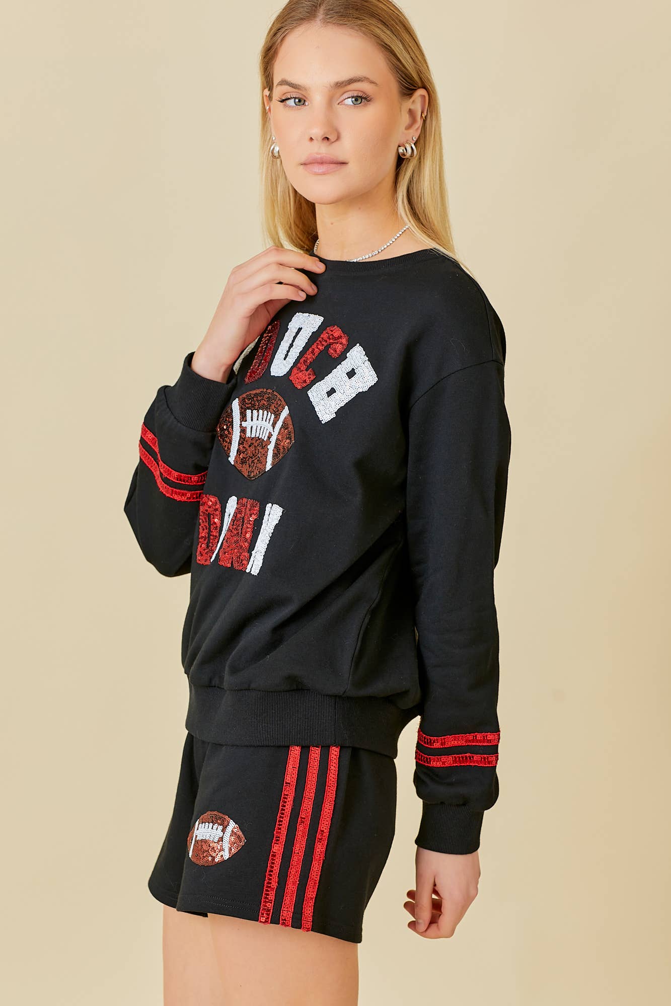 Game Day Touch Down Sequin Sweatershirts: BLACK / S