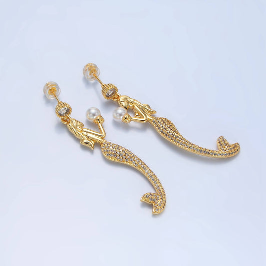 24K Gold Filled CZ Mermaid Drop Stud Earrings | P111