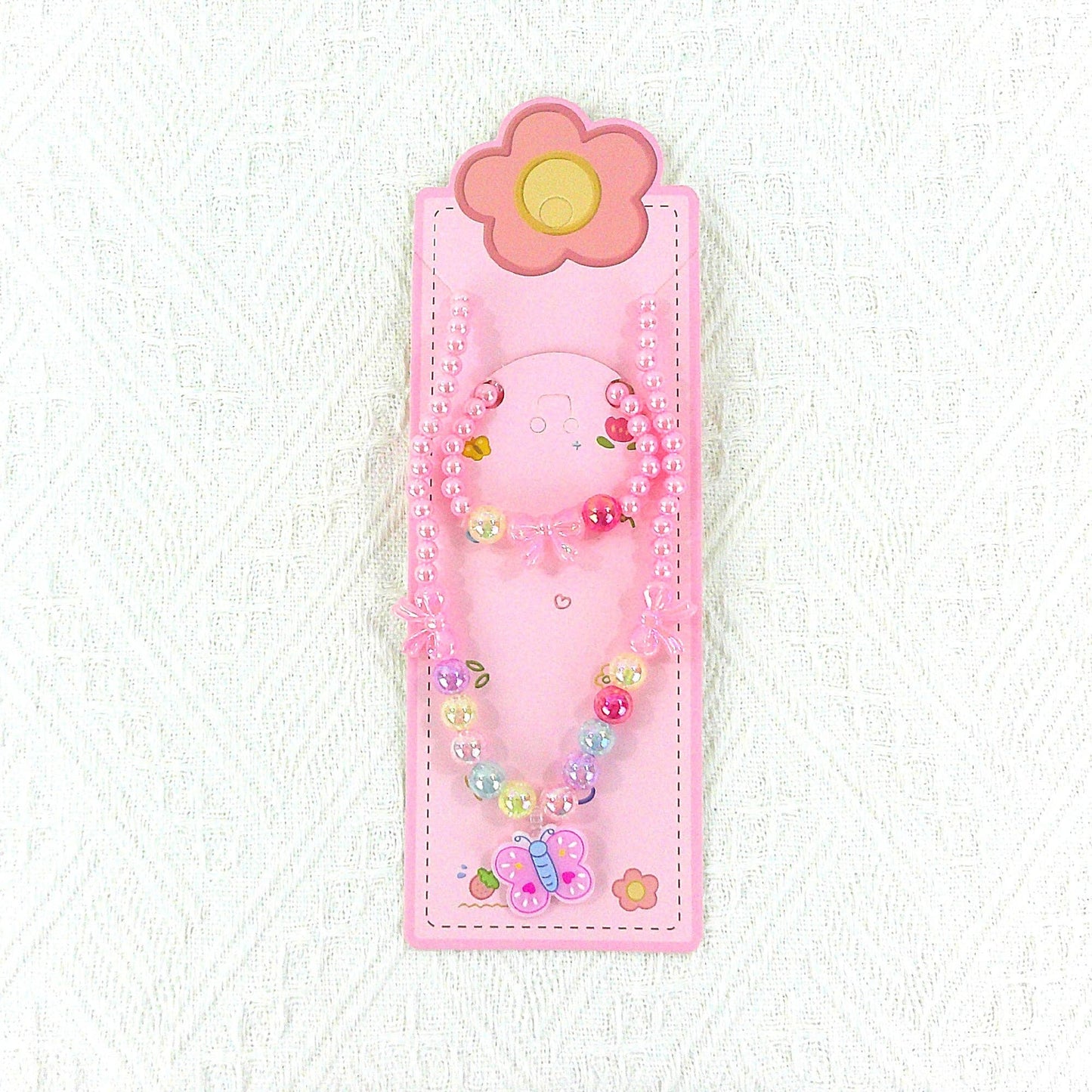 KIDS BEADS CHARM NECKLACE AND BRACELET JEWELRY SET 4315-1 : FLOWER