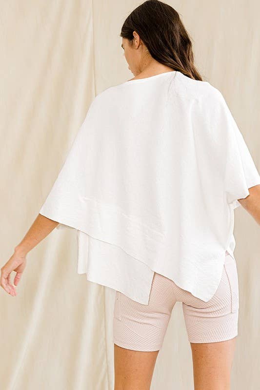 IT2115 Asymmetric & Crossover Hemline Poncho Top: Ivory / S-M-L (2-2-2)