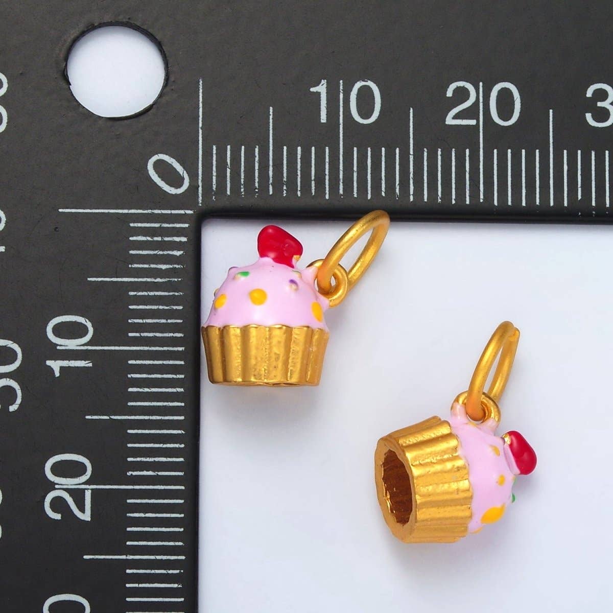 24K Gold Filled Pink Sprinkled Cupcake Enamel Charm | AG922