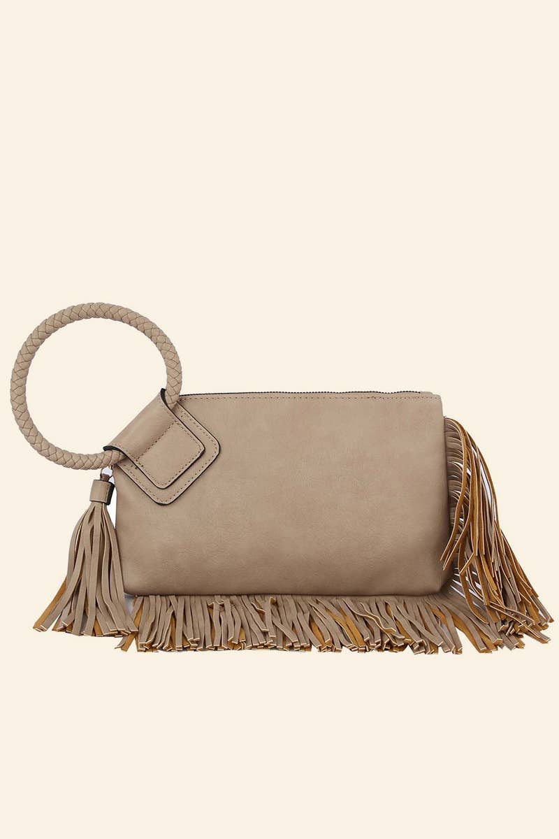Fringe Cuff Clutch Tassel Wristlet Clutch Bag: BK