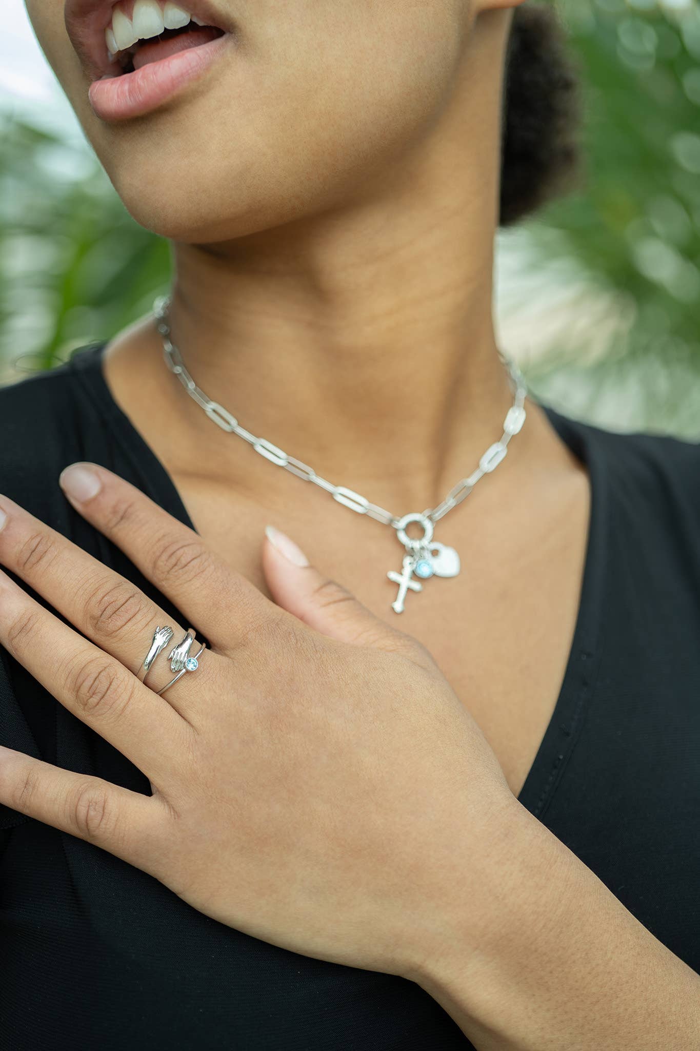 Stainless Steel Paperclip Carabiner Charm Holder Necklace: Stainless / 16"+2"