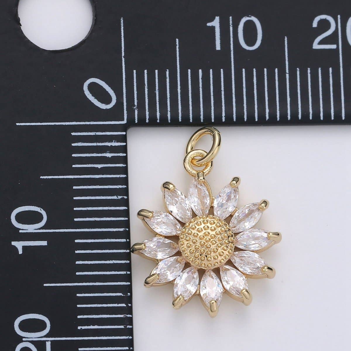 Gold Crystal Sunflower Gold Filled Charm - D-483: Gold