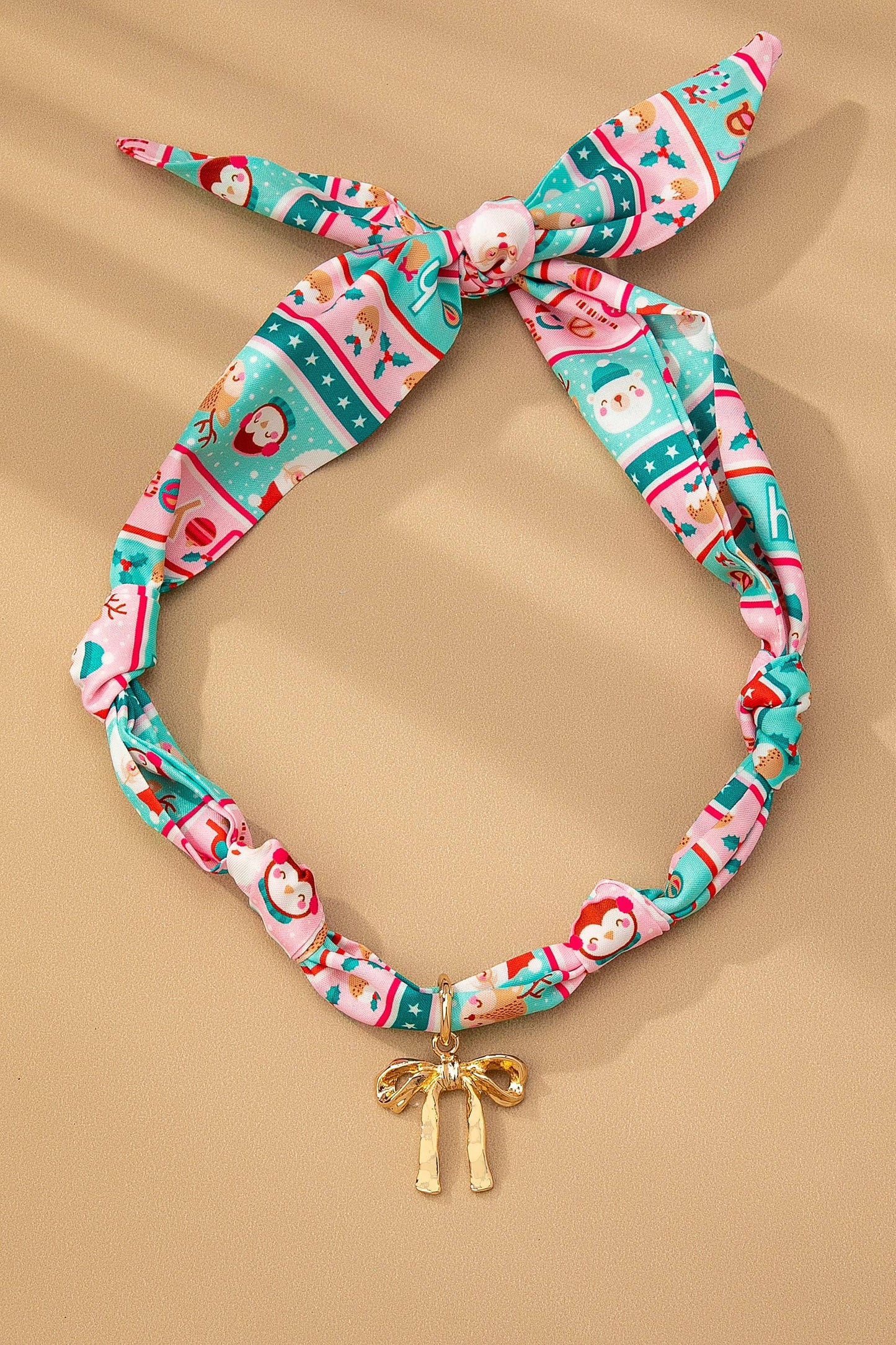 HANDMADE SCARF NECKLACE - CHRISTMAS SNOWMAN BOW | 80N91827: B