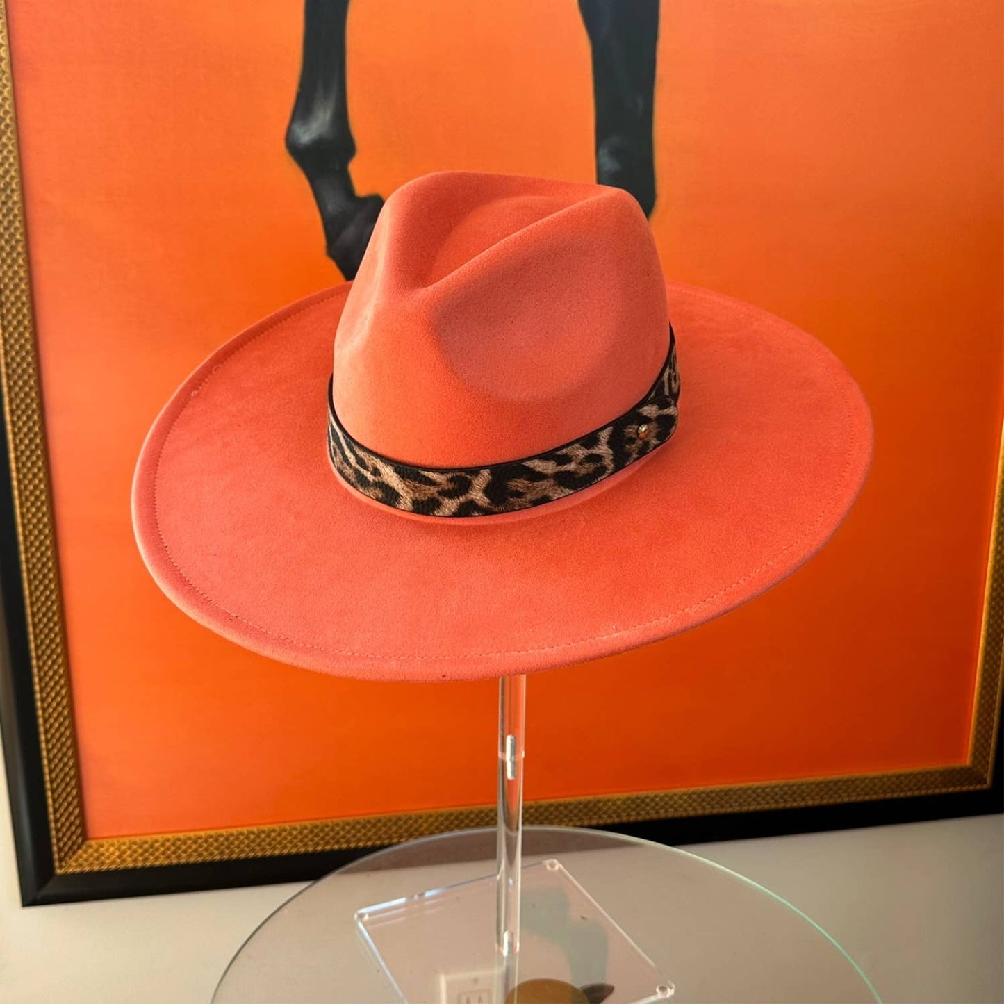 Wide Brim Suede Hat W/ Leopard printed belt: SAGE / ONE SIZE