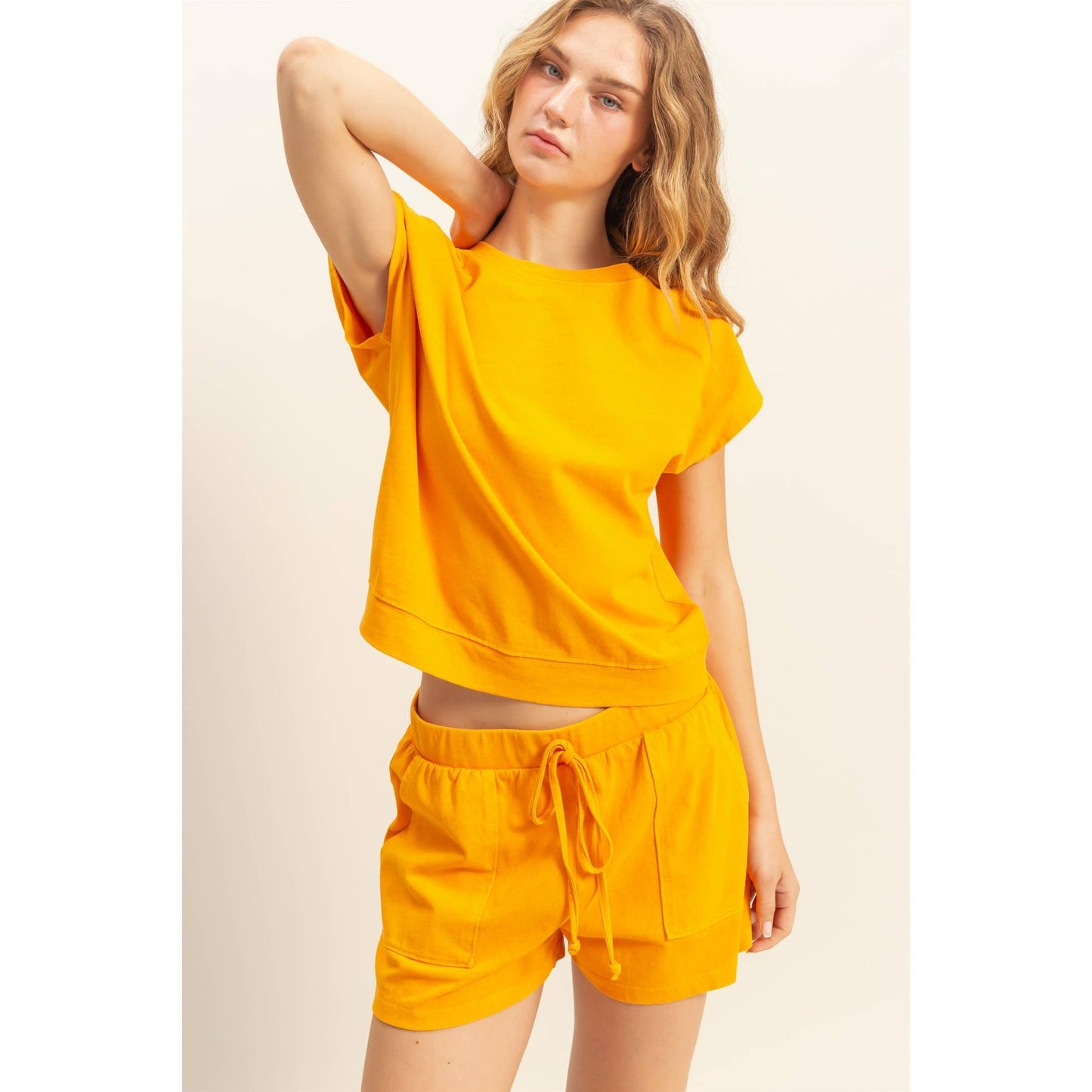 DZ25A913-SET-Matching Top And Shorts Set: ORANGE / S-M-L(2-2-2)