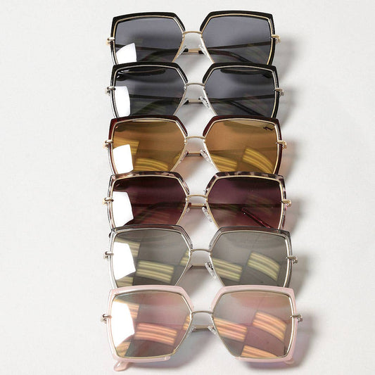 Women's Oversized Square Mirrored Sunglasses: 12 ASSORTED COLOR / One Size