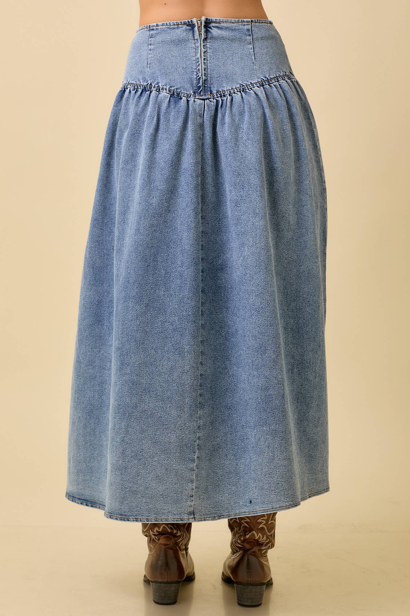 Midi Denim Skirt With Center Thigh Slit: DENIM / M