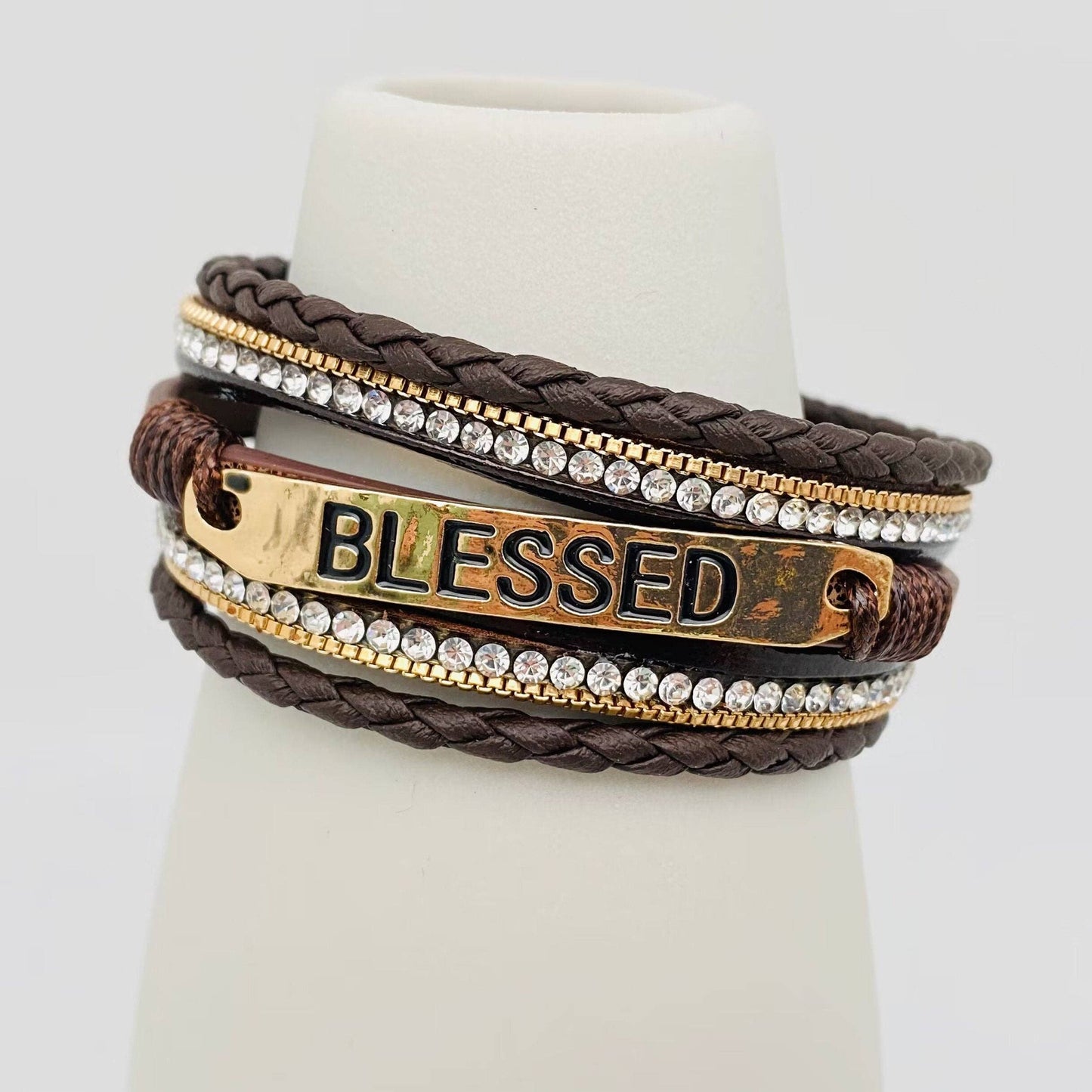 BLESSED Multi-Layer Leather Bracelet Magnetic Buckle Bangle: Apricot