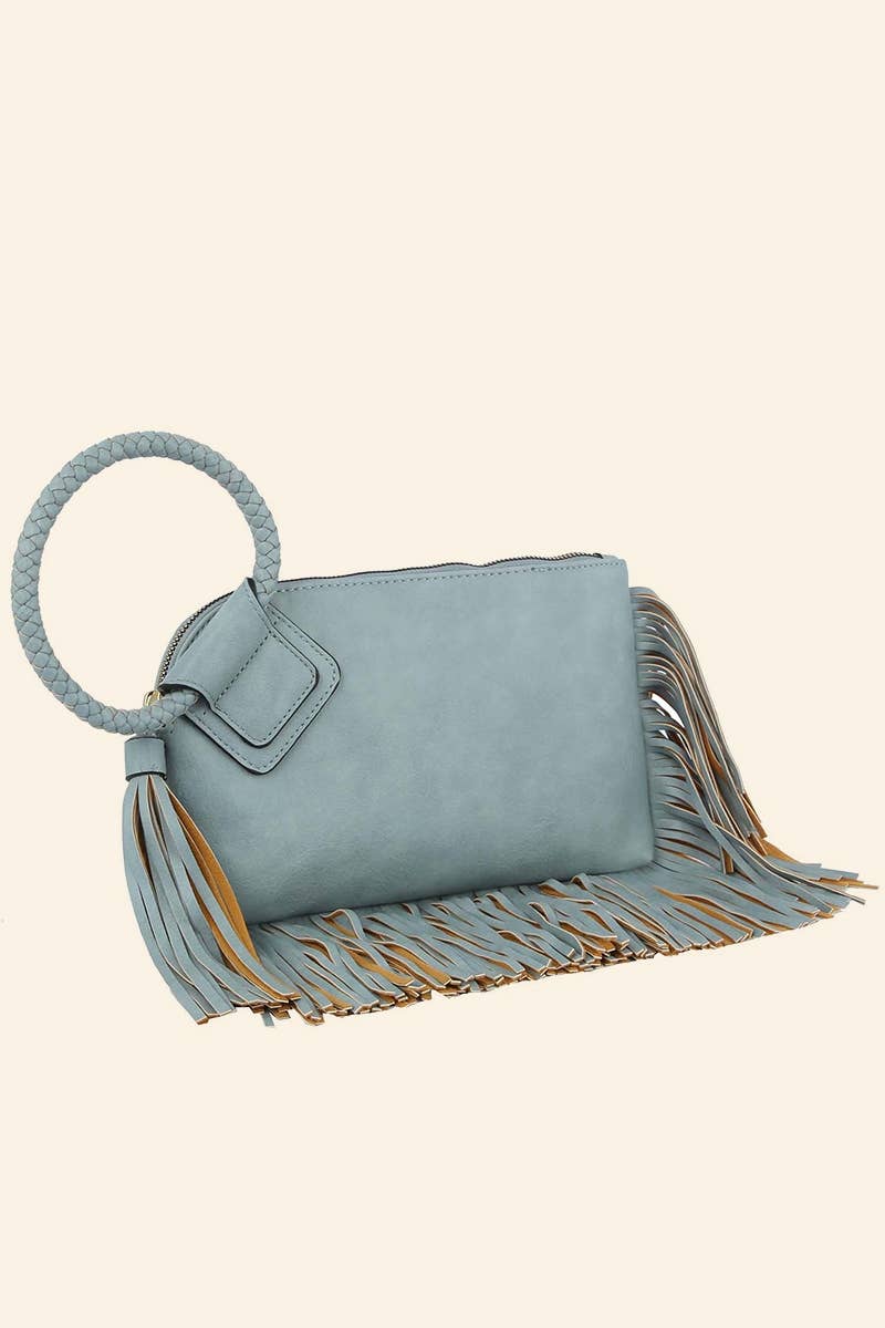 Fringe Cuff Clutch Tassel Wristlet Clutch Bag: BK