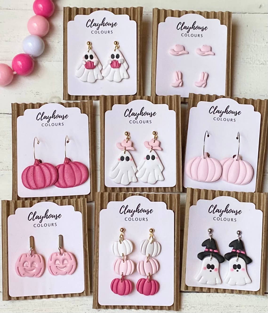 Pink Ghost & Pumpkin Earrings: Silver / Jack-O-Lantern