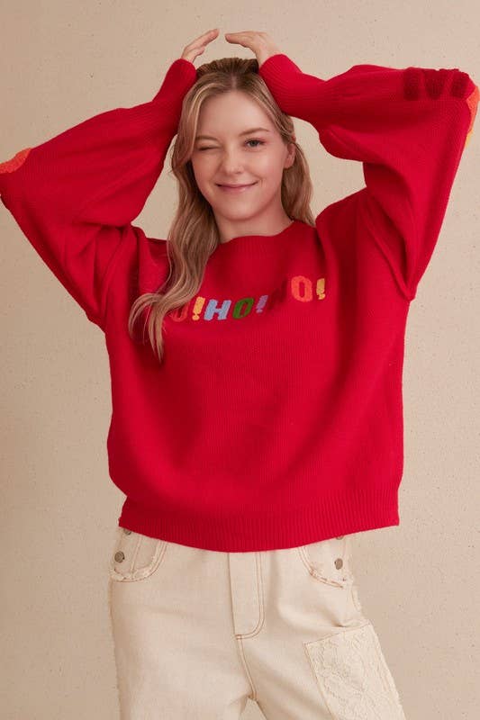 OVERSIZE Christmas Sweater with Lettering: Red / M
