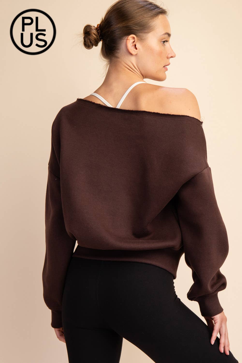 PLUS SIZE FRENCH TERRY FLEECE OFF SHOULDER SWEATSHIRT: Eucalyptus / 1X-2X-3X(3-2-1)