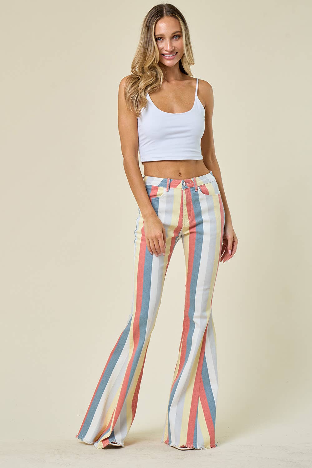 MULTI STRIPE DENIM BELLBOTTOM JEANS -TERRA MULTI 1003: SM