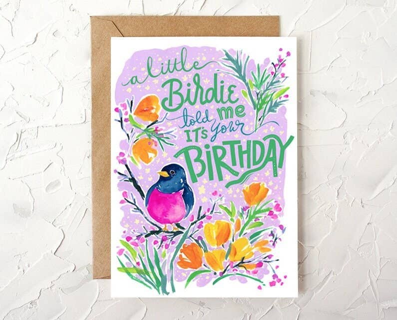 Little Birdie Birthday Card. Birthday Greeting Card. Bird.