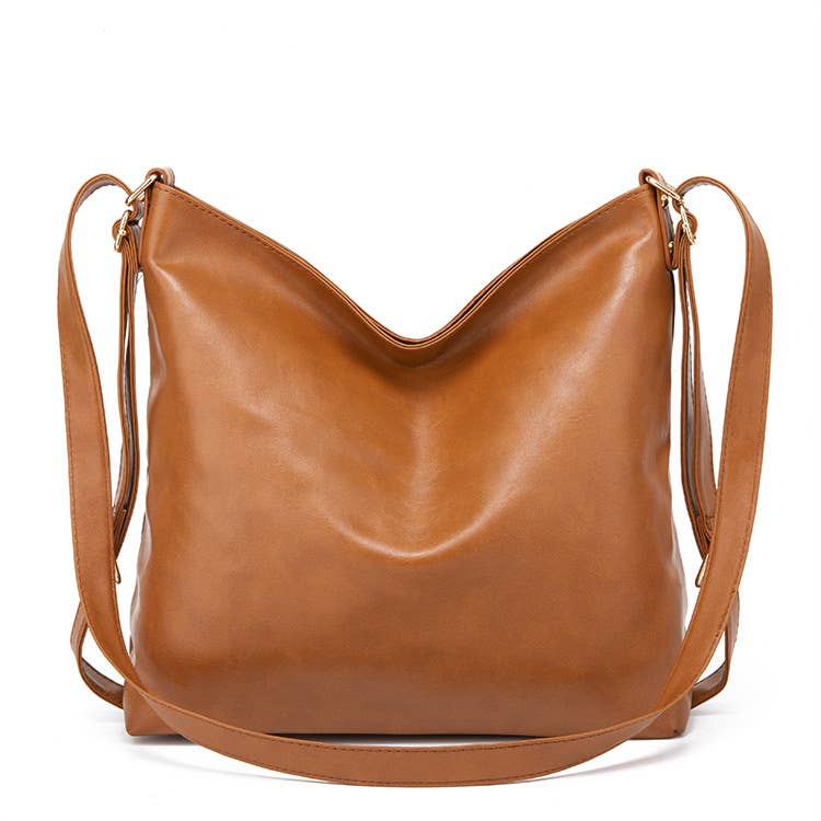 Faux leather crossbody bag backpack: Brown / M