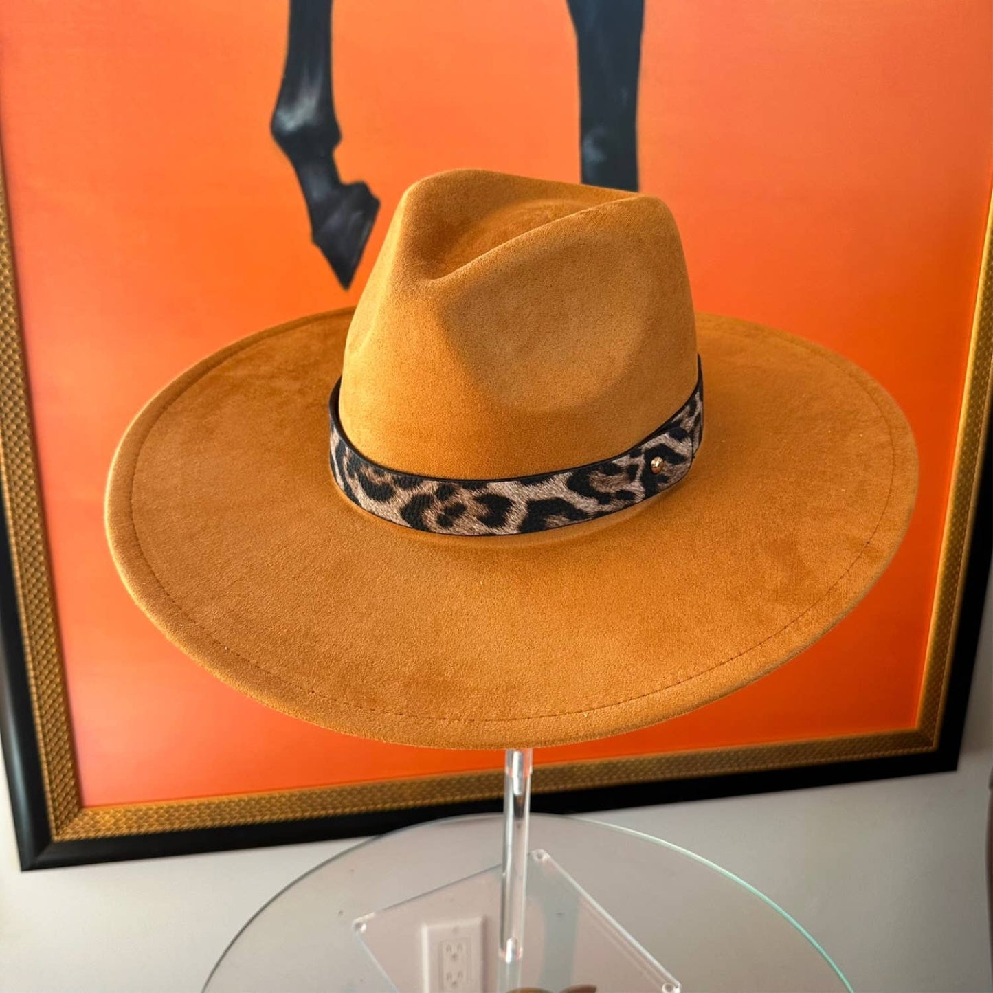 Wide Brim Suede Hat W/ Leopard printed belt: SAGE / ONE SIZE